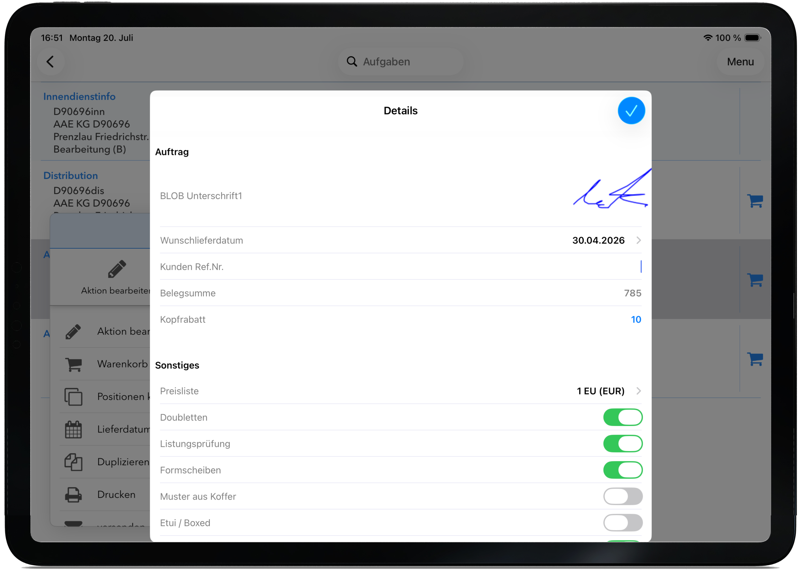iPad: Detaildialog