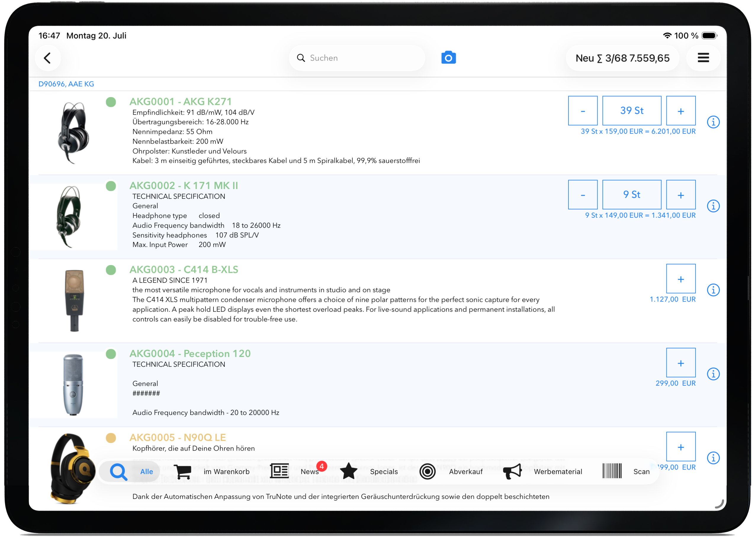 iPad: Positionserfassung im Auftrag