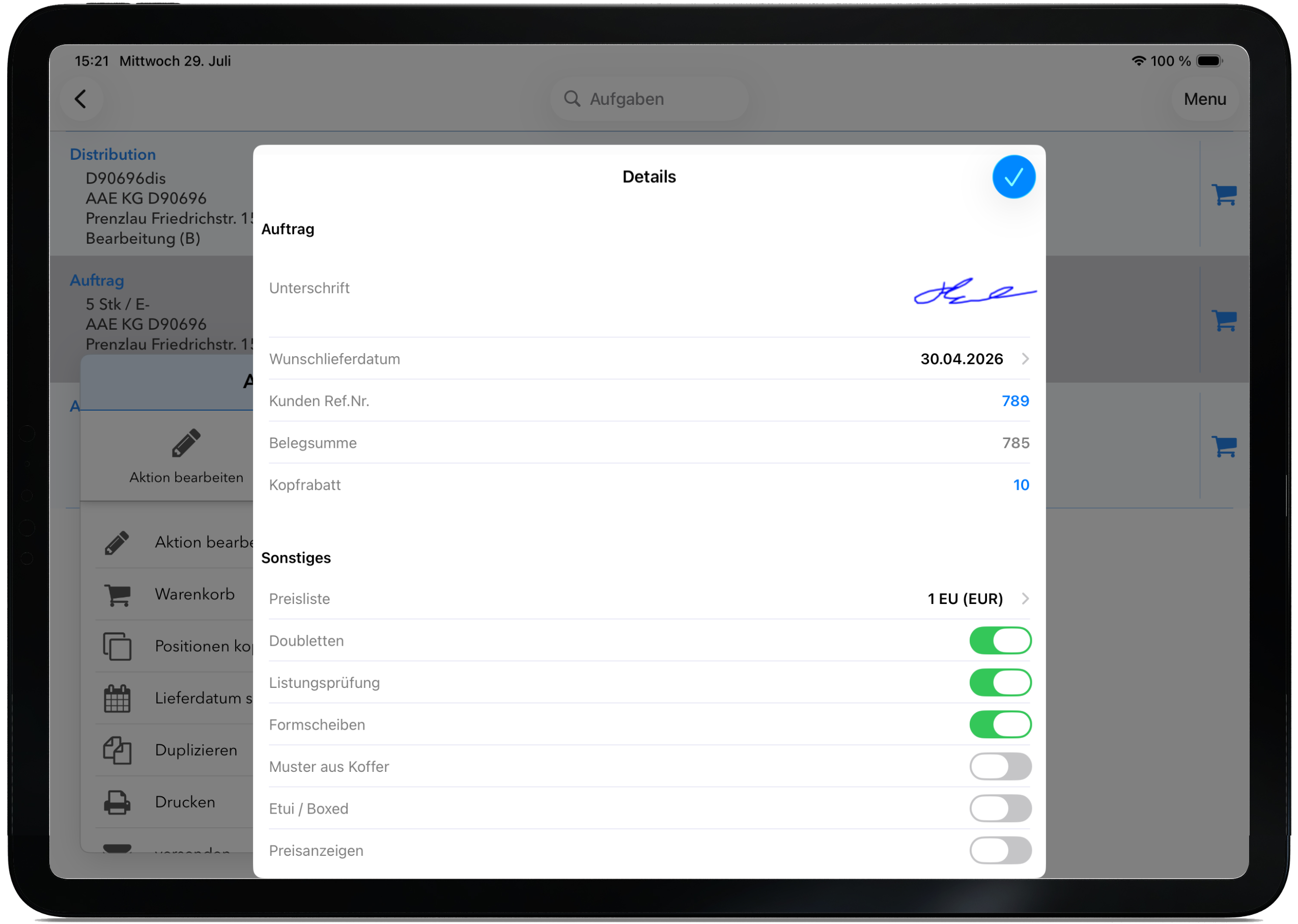 iPad: Detaildialog